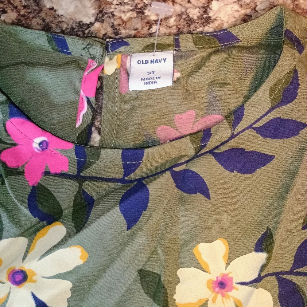 Old Navy Kids Dress Floral Size 3T Green Beige Pink New With Tags